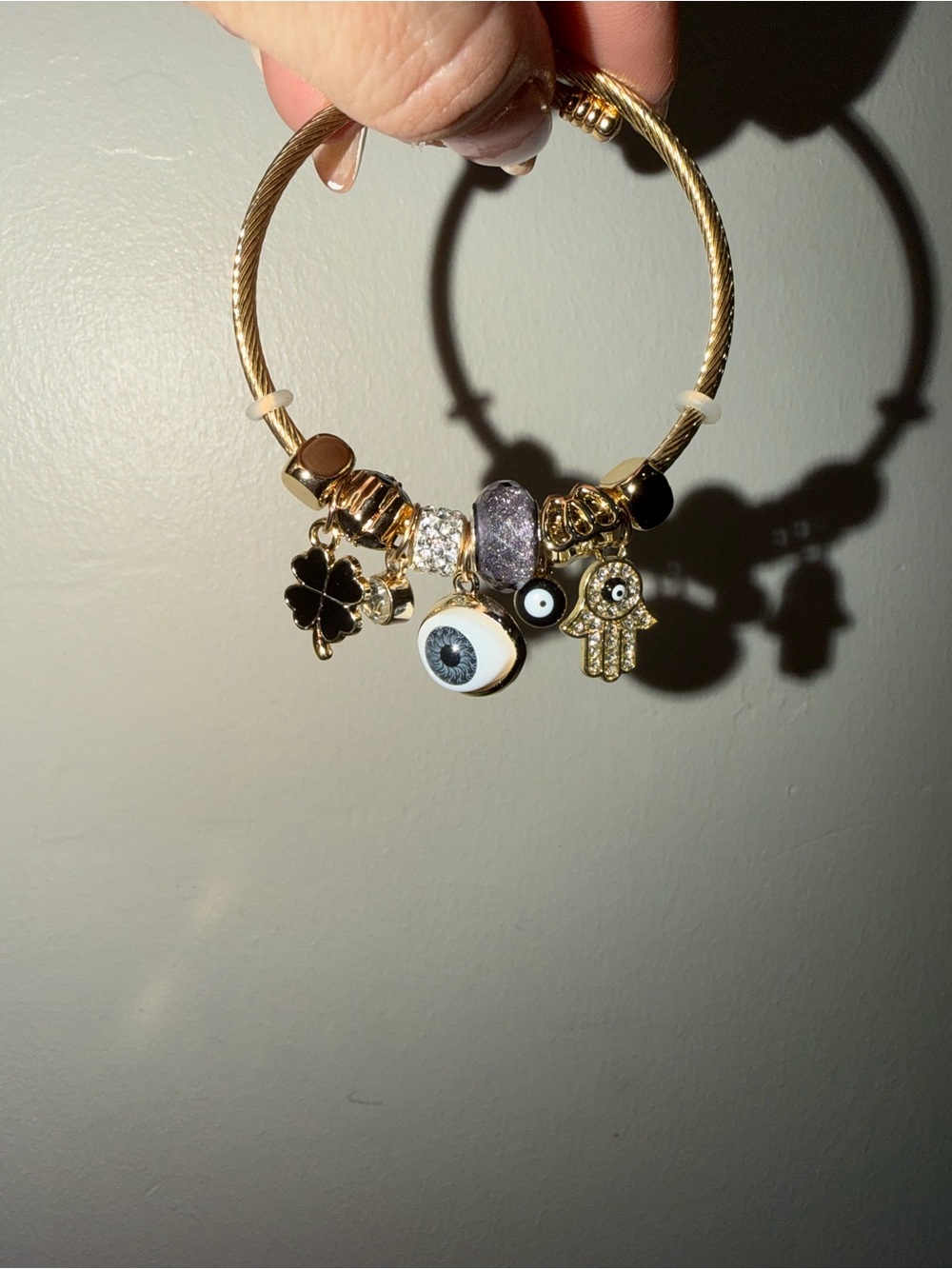Gold Charm Bracelet with Eye and Hamsa Charms - Gold